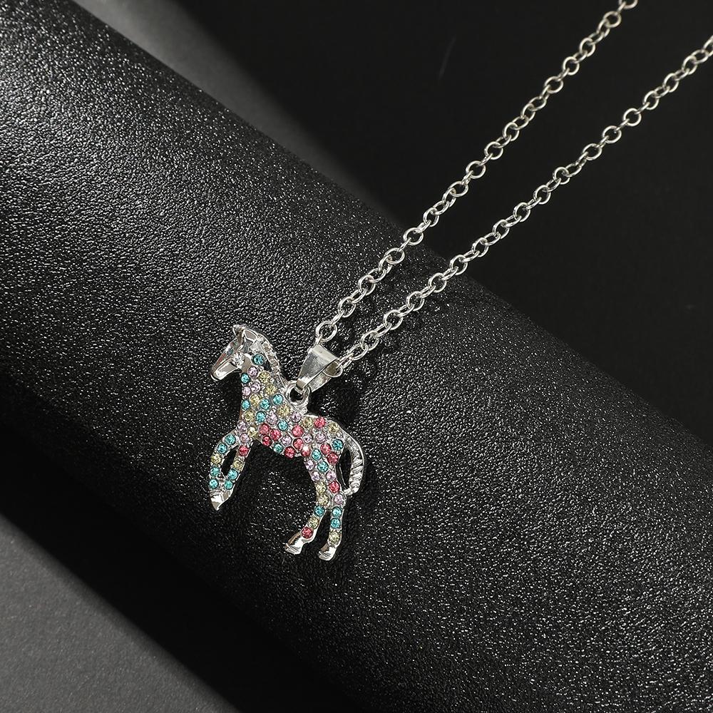 Rainbow Pony Crystal Necklaces For Women Cute Cartoon Animal Choker Collier Fashion Jewelry Accessories Bijoux Gifts