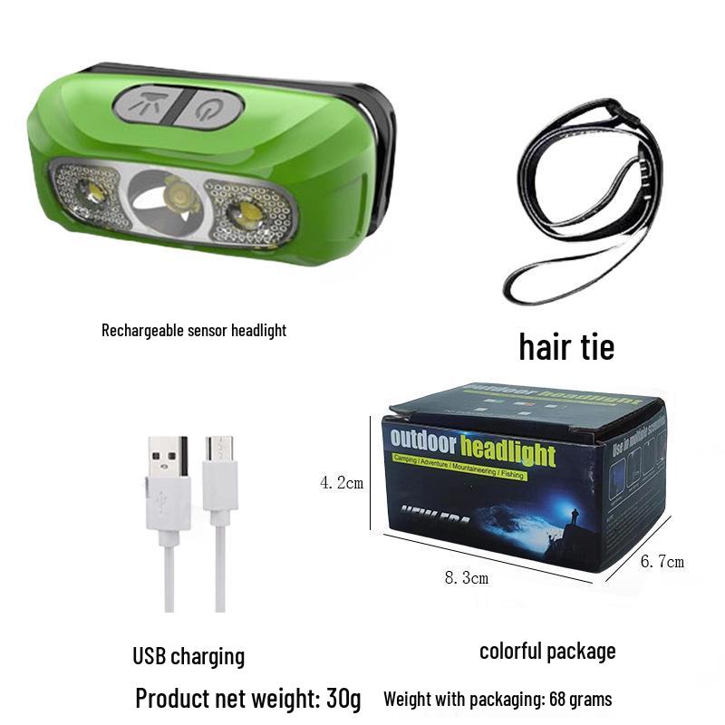 USB Rechargeable LED Induction Headlamp for Self-Defense & Night Fishing - Compact, Strong, Smart Outdoor Lighting