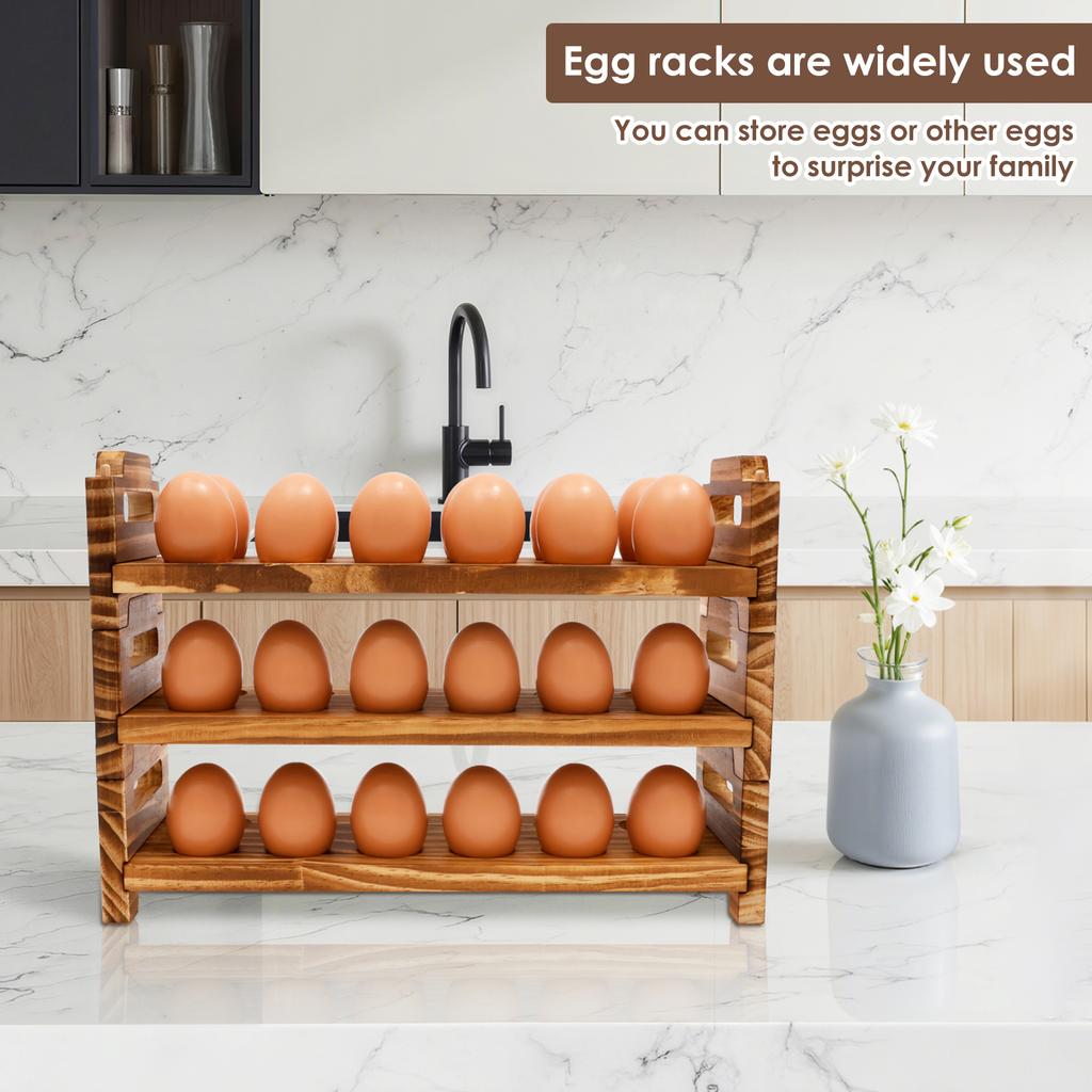 3 Tier Wooden Egg Holder Stackable Kitchen Egg Holder Holding Up to 36 Fresh Egg Countertop Storage Rack for Home Cabinet Fridge