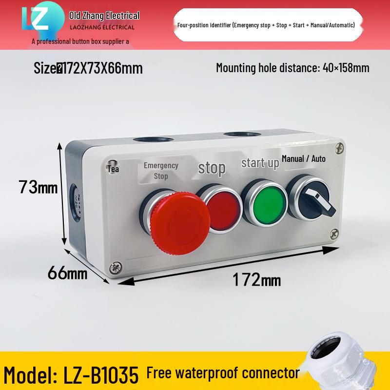 IP65 Waterproof Button Box with Emergency Stop & Indicator Light - 12345-Hole Plastic Enclosure