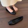 2025 Sweet Bowtie Shoes Woman Silk&Leather Patchwork Ballerinas Ladies Square Pig Nose Toe Mocasines Femmes Silver Flats Ballets