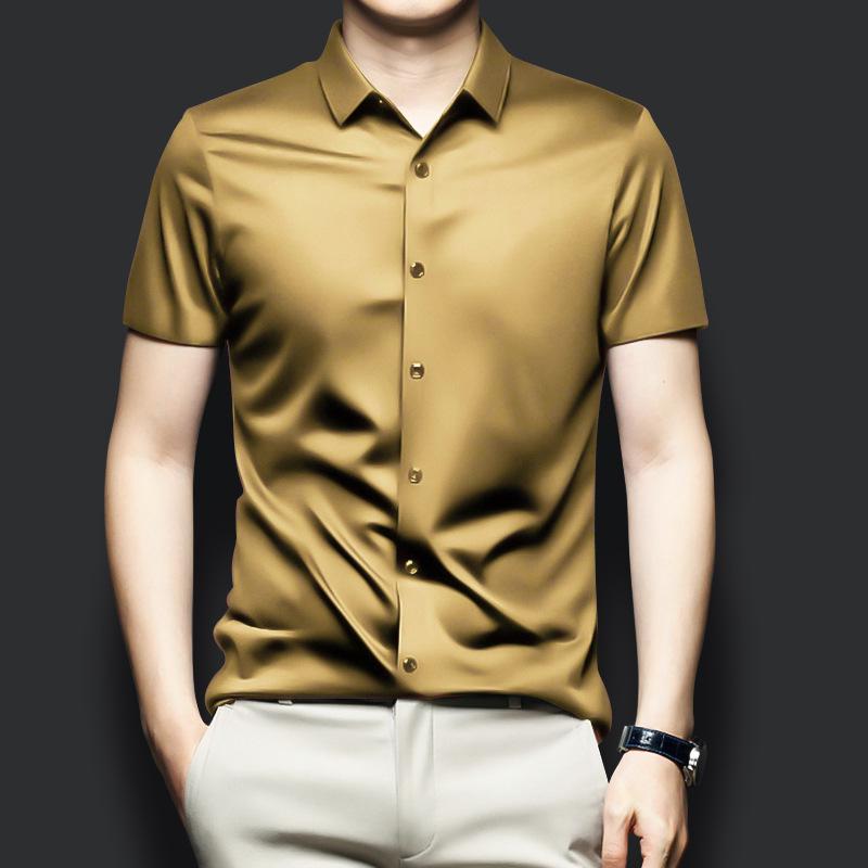 Pánská košile s krátkým rukávem z ledového hedvábí, nemačkavá, business