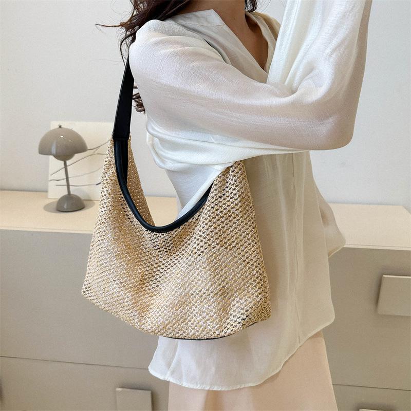 Woven Straw Tote Bag for Women Large Capacity Bucket Shoulder Handbag KTB