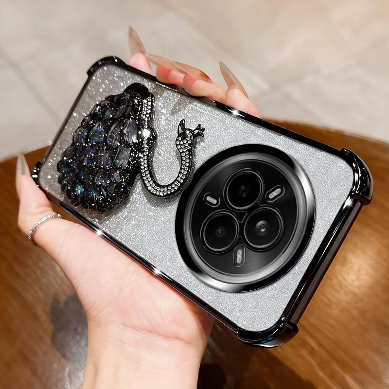 KEYSION Shockproof Plating Phone Case for Realme 14 Pro 5G Clear TPU Glitter Jewelled Swan Kickstand Back Cover for OPPO Realme 14 Pro+ 5G