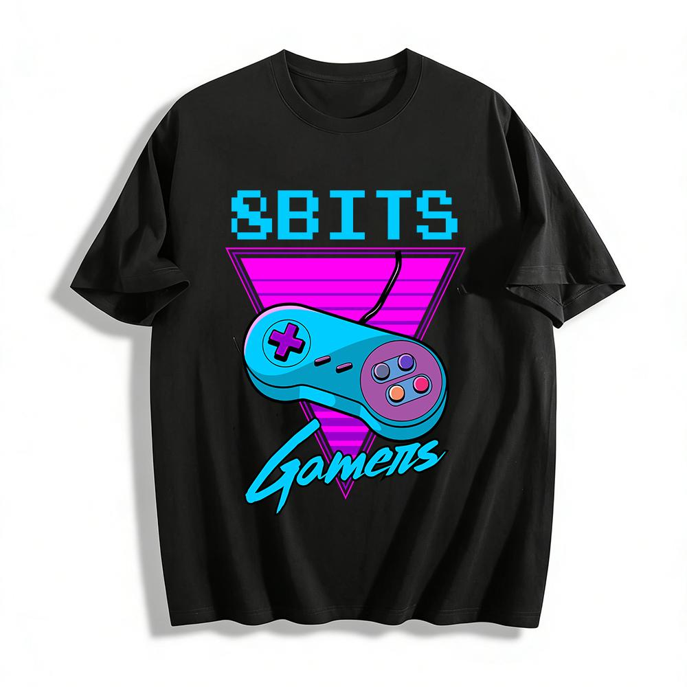 Retro 8-Bits Gamers Controller Graphic Casual Print T-Shirt Pure cotton T-shirt XXS