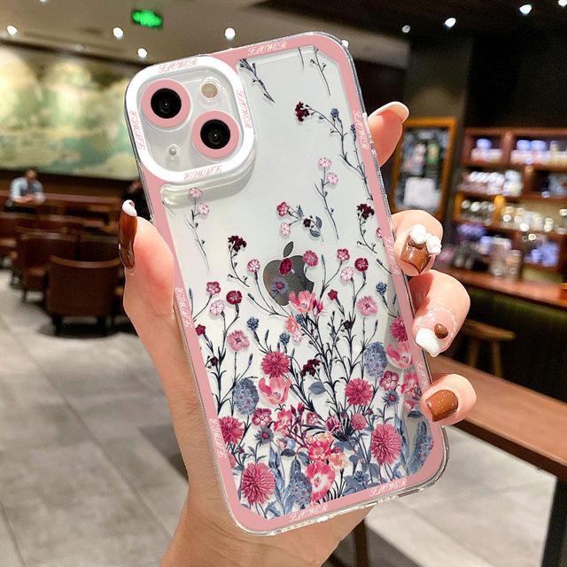 Soft Case For Iphone 14 Plus Case Clear Flower Funda Iphone 12 13 11 Pro Max Mini 7 8 Plus Se 2022 2020 X Xr Xs Max Back Cover