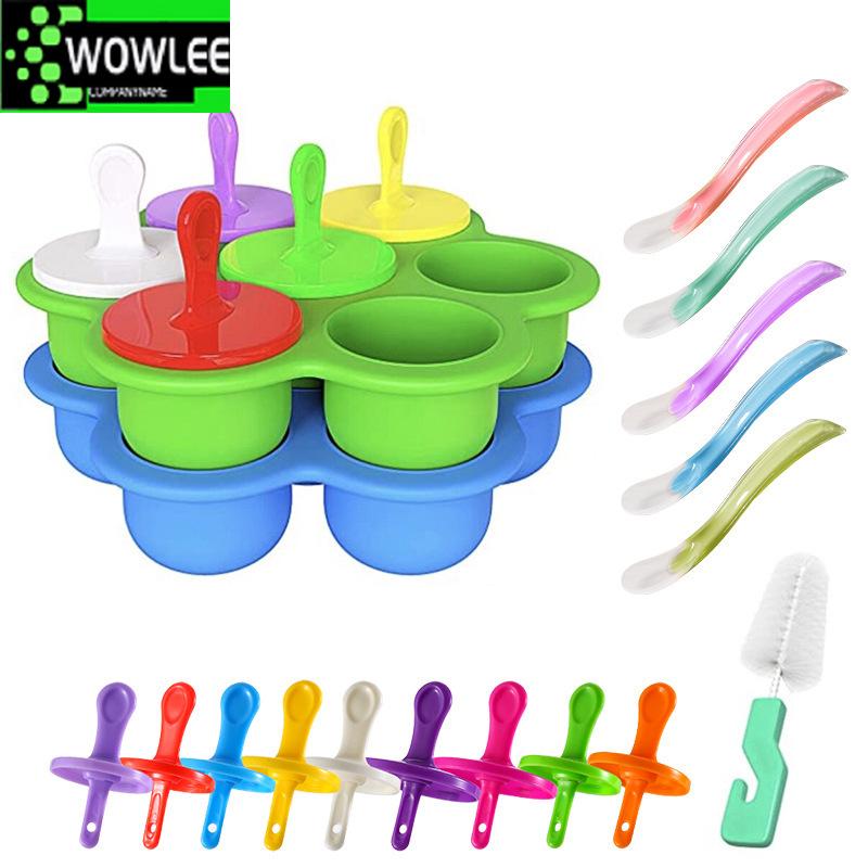 Mini Silicone Ice Cream Pops Mold, 7Holes, Food Grade, Baby DIY, Fruit Shake Crea, Reusable Popsicle, Home Kitchen Tools, Tray