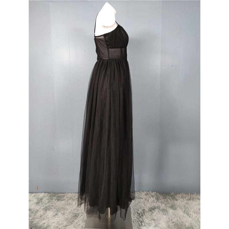 Foreign Trade Order Lu's Sling Personalized Fashion Banquet Party Mesh Temperament Slimming Big Hemline Split Black Dress