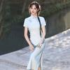 Blue Lace National Style New Chinese Long Improved Cheongsam 1011 New Young Women's High-end Short Sleeves Summer