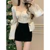 2023 Spring Long Sleeve Elegant Satin Blouse Women Slim Square Neck Y2k Clothing Korean Fashion Casual Shirts Office Lady Tops