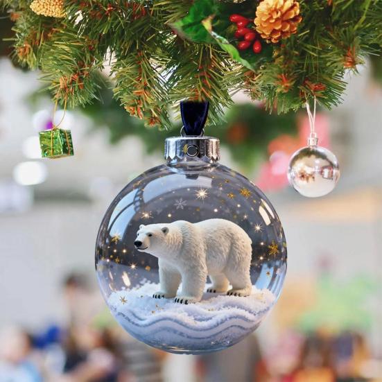 3D Zvířecí Vánoční Dekorace Průhledná Plastová Vánoční Koule Závěsné Ozdoby s Třpytivými Hvězdnými Akcenty pro Zimní Svátky Dekorace na Stromek