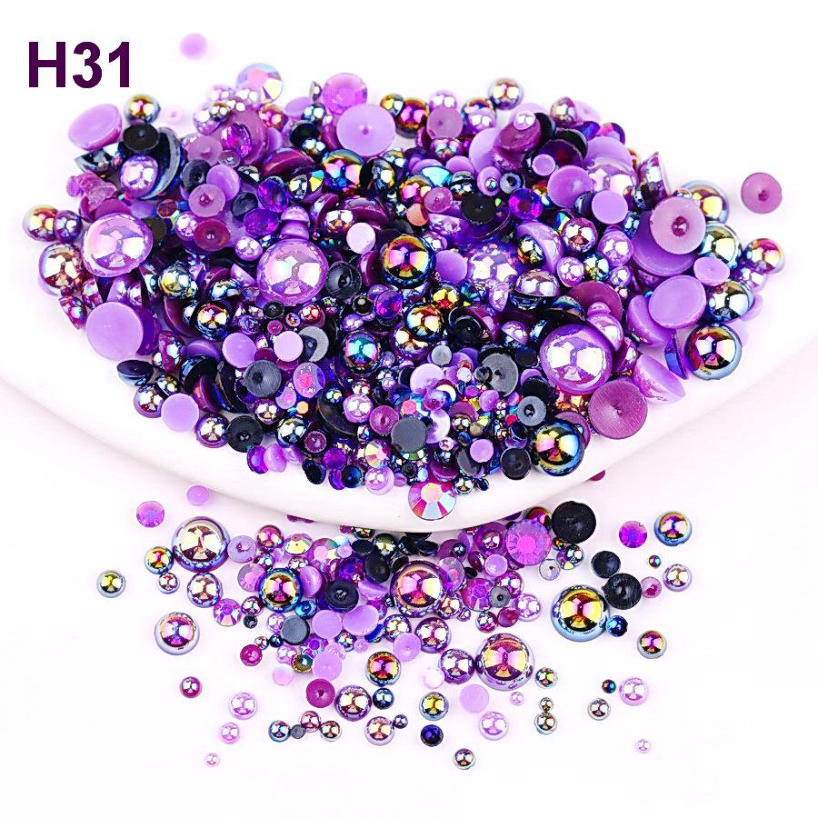 2mm-10mm Mixed Pearl & Resin AB Plated Half-Round ABS Imitation Pearl DIY Accessories