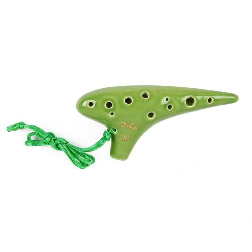 TNG Ocarina, 12-Hole Soprano Ocarina in C Key, Green, Premium Single SC (with Strap), Glazed Finish, for Wind Instruments