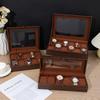 Wood Grain Leather 12-Slot Watch Display Case with Glass Lid