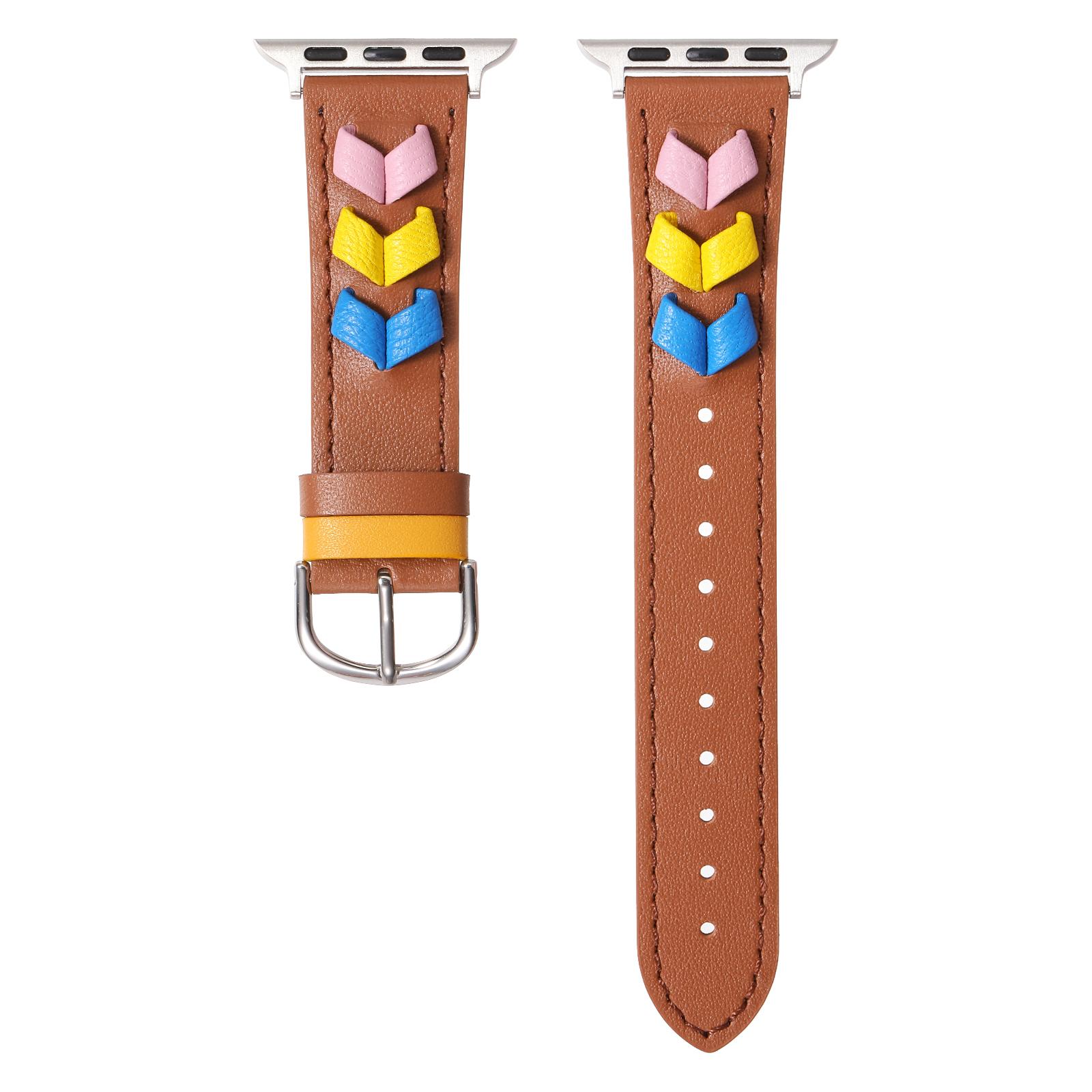 

Heart Cowhide Leather Strap for Apple Watch Series 10 42mm/9 8 7 41mm/SE (2023) SE (2022) SE 6 5 4 40mm/3 2 1 38mm Brown+Multi-Color