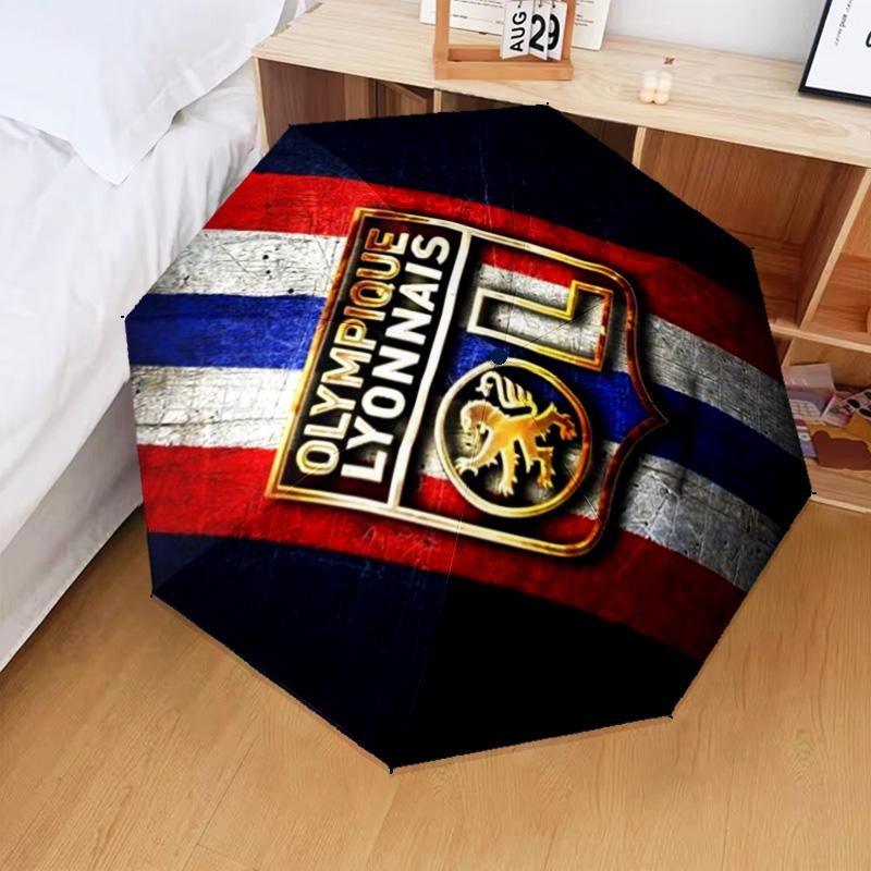 1PC Lyon Football Crest Printed Umbrella Folding umbrella, automatic umbrella 8-Frame for Travel, camping Fan gifts Christmas Gifts