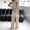 1116 European and American Summer New Set One Button Vest Top High Waist Wide Leg Trousers Two-piece Set