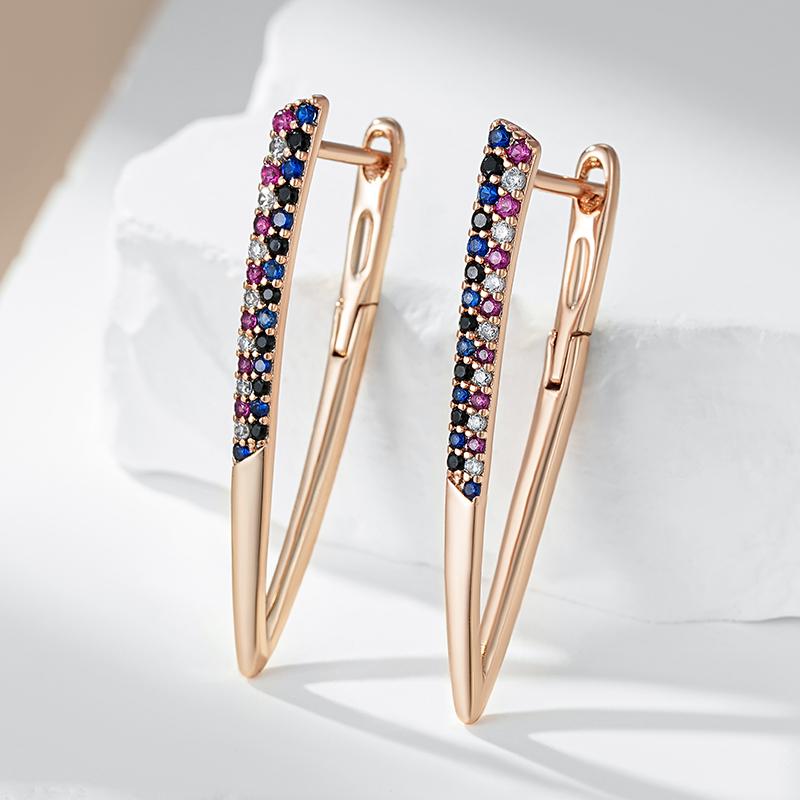 New Best Design Colorful Natural Zircon V Shape Earrings For Women Rose Gold Color All Matching Daily Luxury Jewelry