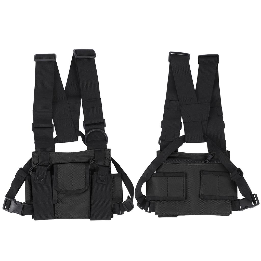 Chest Pack Adjustable Multi Pocket Functional Harness Front Vest Rig Bag for OutdoorBlack