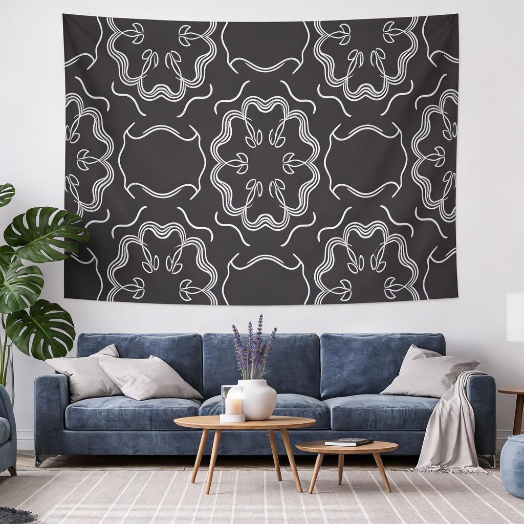 Schwarzer gemusterter Vintage-Wandteppich Wanddekoration für Zuhause Elegante Stilverbesserung Künstlerische Raumdekoration