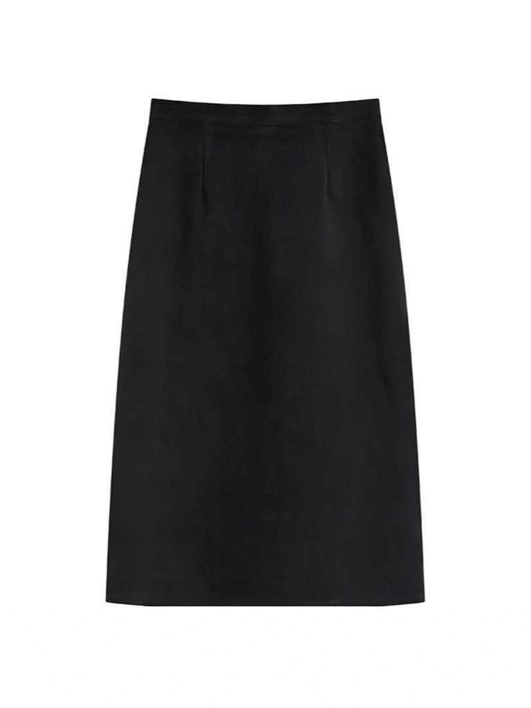Women's High Waist Wool A-line Skirt: Slimming, Versatile, Black, Slit, Hip-Covering, Autumn/Winter 2025.
