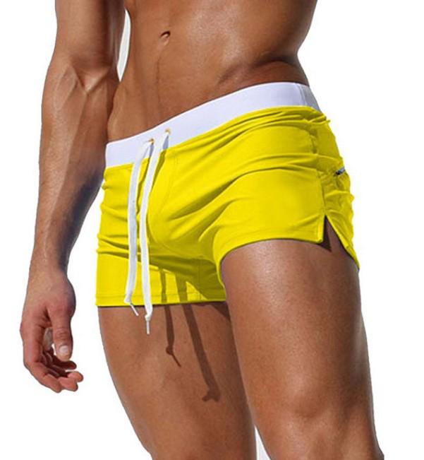 European and American Quick-Dry Men's Beach Swim Trunks with Back Pocket and Solid Color Design