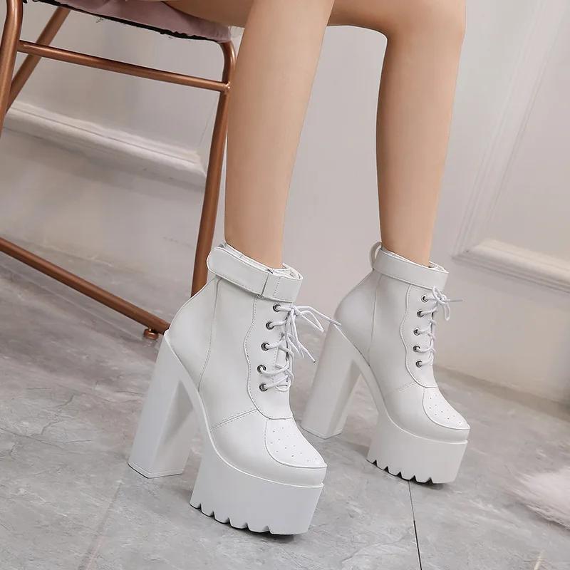 European and American style fashion ankle boots 2025 spring new Korean thick with short boots 14 cm super high heel womens boots
