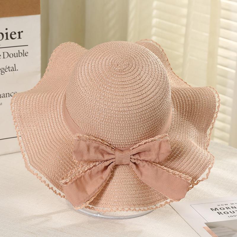 Summer Bow Sun Hat Female, Seaside Beach Vacation Sun Hat Outdoor Big Brim Sun Hat Sweet Straw Hat
