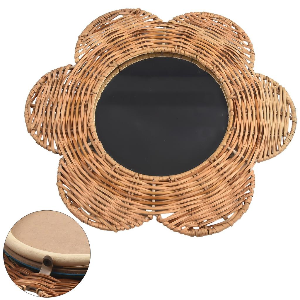 Bathroom Vanity Mirror Decorative Mirror Living Room Garden Dimensions 15cm Easy Wall Mounting Rustic Rattan Frame