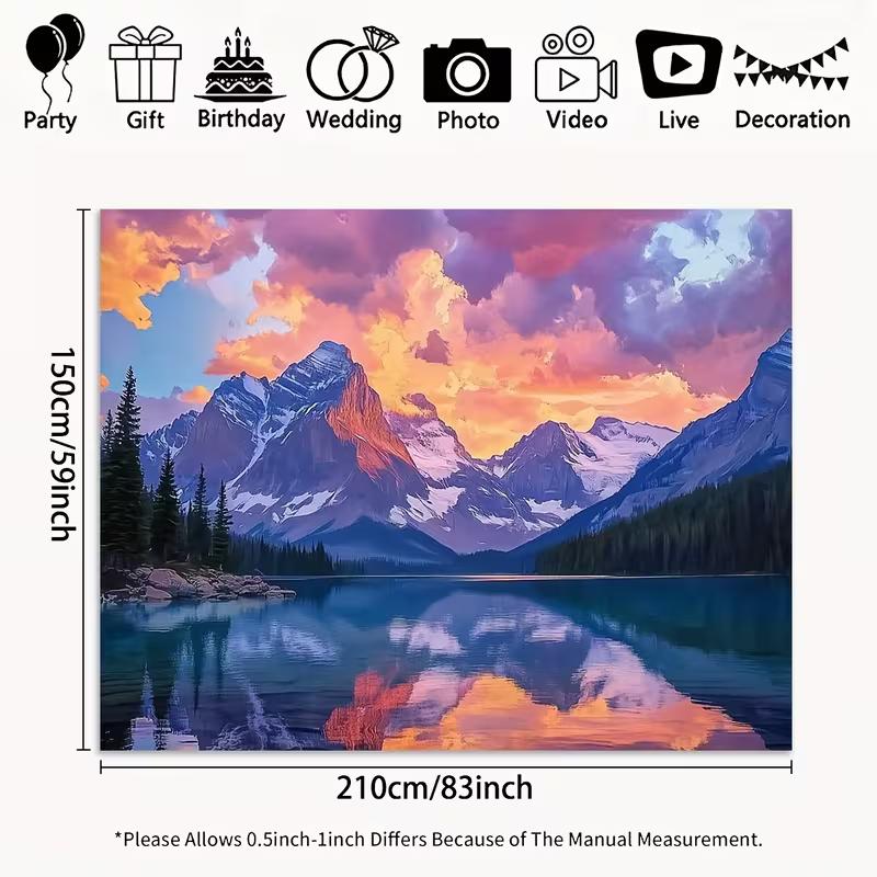 2D Sunset Mountain Lake 2D Backdrop, Landscape Decor