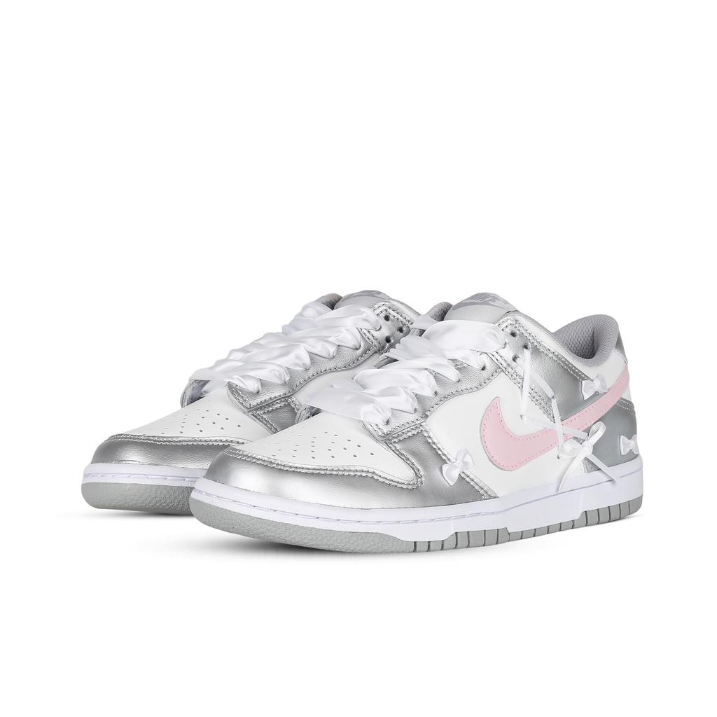 Nike Dunk Ballet Girlish Slip Resistant Abrasion Resistant Low Top Skateboard Shoes GS Silver Pink DH9765-001(Team368-)