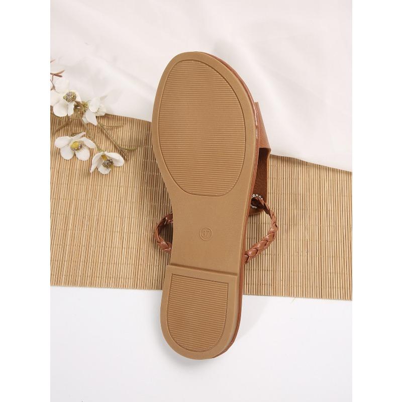 Women's Plus Size New Summer Flat Open Toe Woven European American Casual Outdoor Slide Sandals