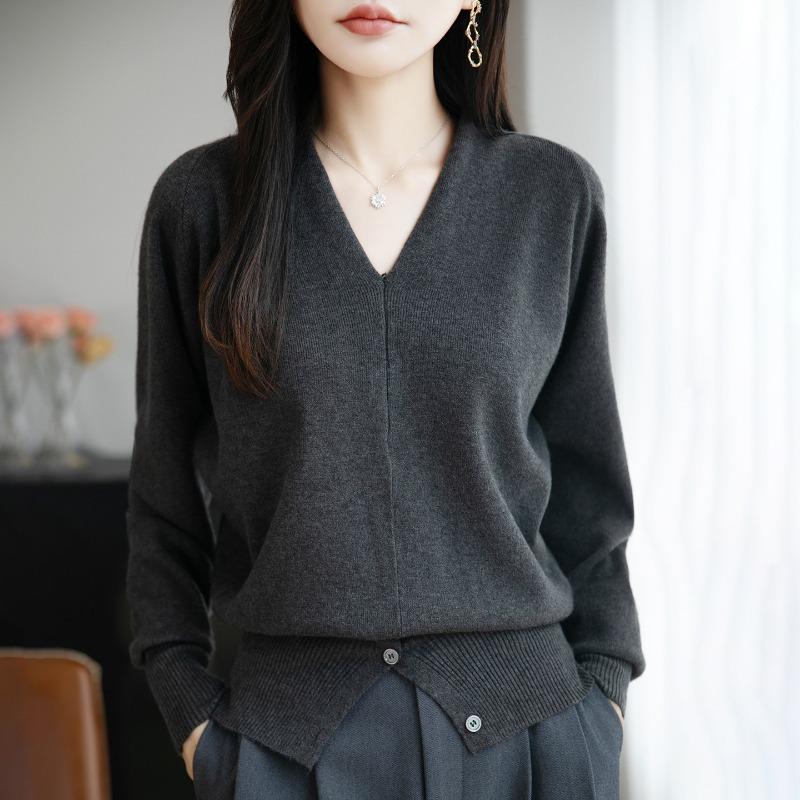 Women S Thick V Neck Long Sleeve Knit Sweater For Commute Wear