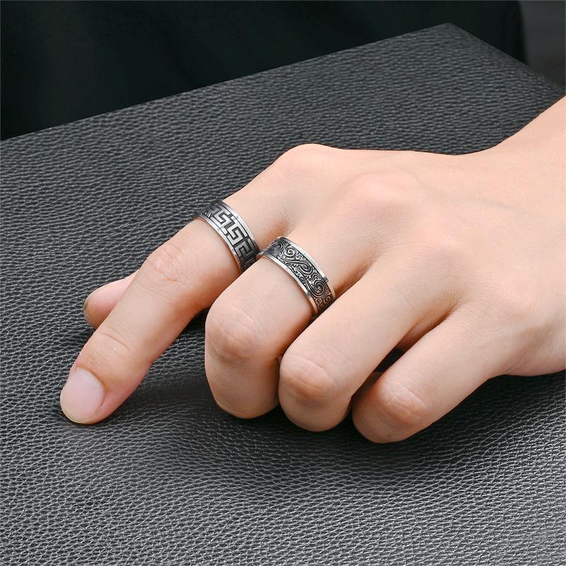 Stylish Retro European & American Titanium Steel Men's Ring - Trendy Handcrafted Design