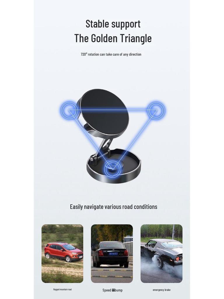 360° Foldable Car Magnetic Phone Holder - Strong Metal Mount for Navigation