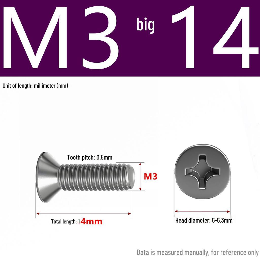 201 Stainless Steel Countersunk Phillips Head Screw: Flat Head Bolt M2-M8