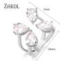 ZAKOL Korea Shiny Cubic Zircon Leaf Shape Open Rings for Women Fashion Geometry Crystal Finger Ring Anillos for Party Jewelry