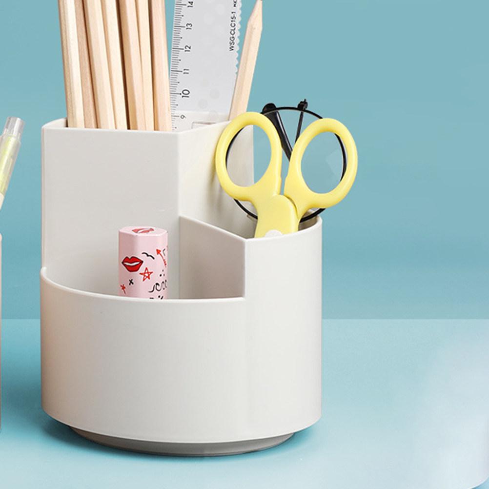 Rotating Base 3-Compartment Pencil Holder for Cosmetics Makeup Brushes Lipstick Storage Desktop Organizing Box Home Office