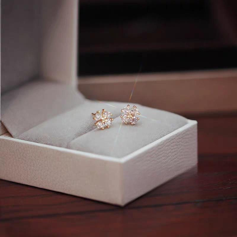 S925 Sterling Silver Exquisite Mini Clover Sparking Zirconium Stud Earrings Women's Small Cold Style