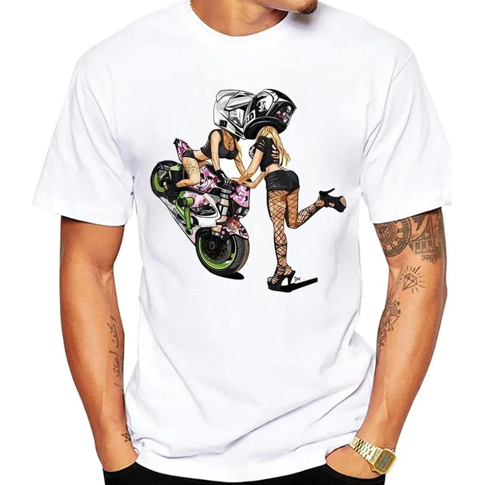 Fun Motorcycle Cafe Racer From Behind Riding T Shirt Summer Men Short Sleeve Sport Classic T-Shirt Hip Hop Boy Casual White Tees