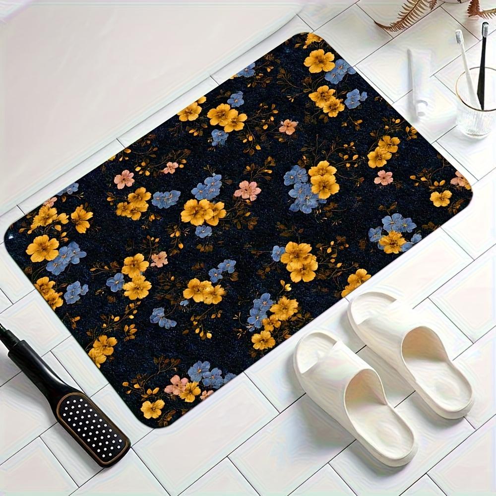 

Floral Print Doormat Dark Navy Blue Yellow Pink Polyester Hand Wash Only 80x50cm Decorative Use 40cm x 60cm