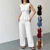 European and American Women's Clothing Fashion Casual Suit Sleeveless Top Trousers New Solid Color Old Money Style Suit