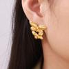 European Style Flower & Butterfly Patchwork Earrings, Trendy 18k Gold Plated Titanium Steel Studs for Women