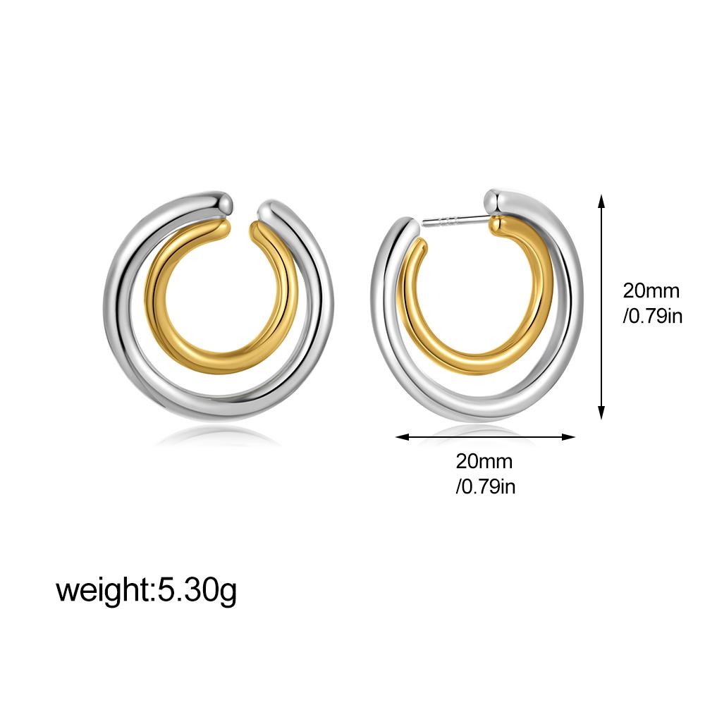 

Fashion Two-tone Double Layer Opening Round Hoop Earrings for Women Minimalist Stainless Steel Geometric Ear Studs Jewelry Gifts
