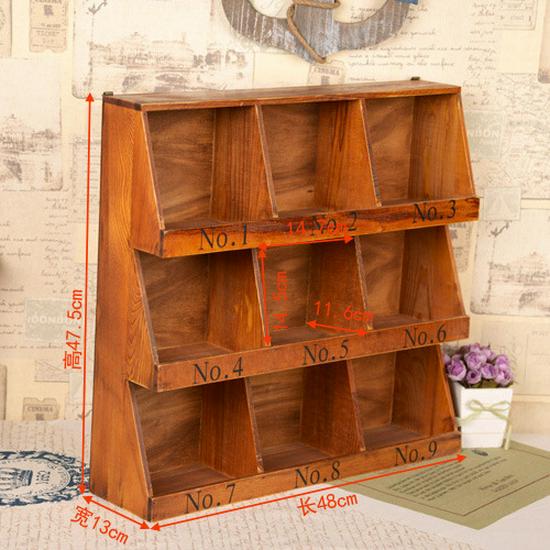 Retro Zakka Distressed Wood Desktop Nine-Grid Storage Cabinet