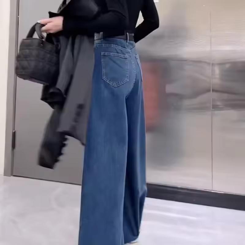 Retro volné džíny se super širokými nohavicemi dámské jarní design s hrubým okrajem culottes splývavé kalhoty na podlahu dámské oblečení jednoduché