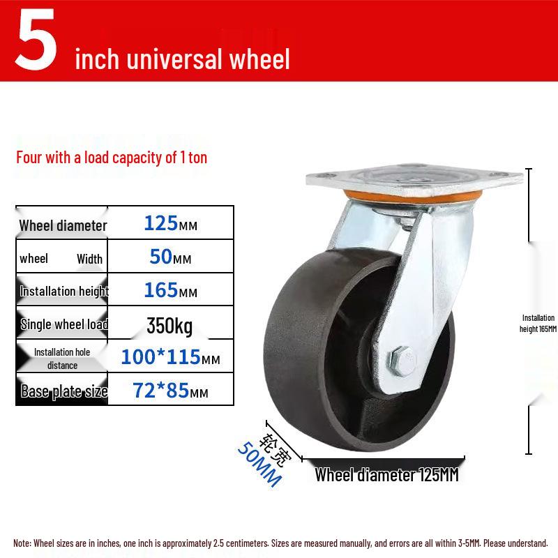Heavy Duty High-Temp Swivel Caster Wheel, 4-8 Inch, Extra Thick Cast Iron, Industrial Load Bearing