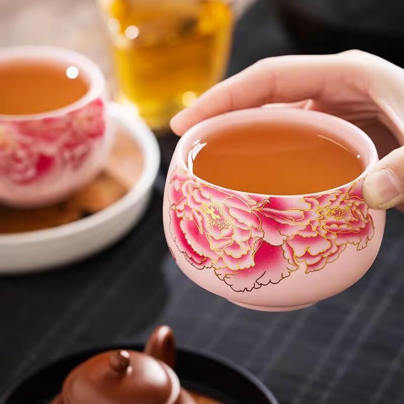 Pink Ru Kiln Changes Color When Heated, Peony Master Cup, Teacup, Personal Special For Women, Chinese High-End Exquisite Tea Cup