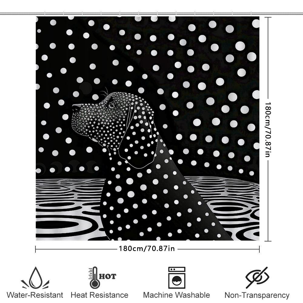 Modern Polka Dot Dog Shower Curtain For Bathroom Decor Black White Print With Optical Illusion Design (180 X 240 Cm)
