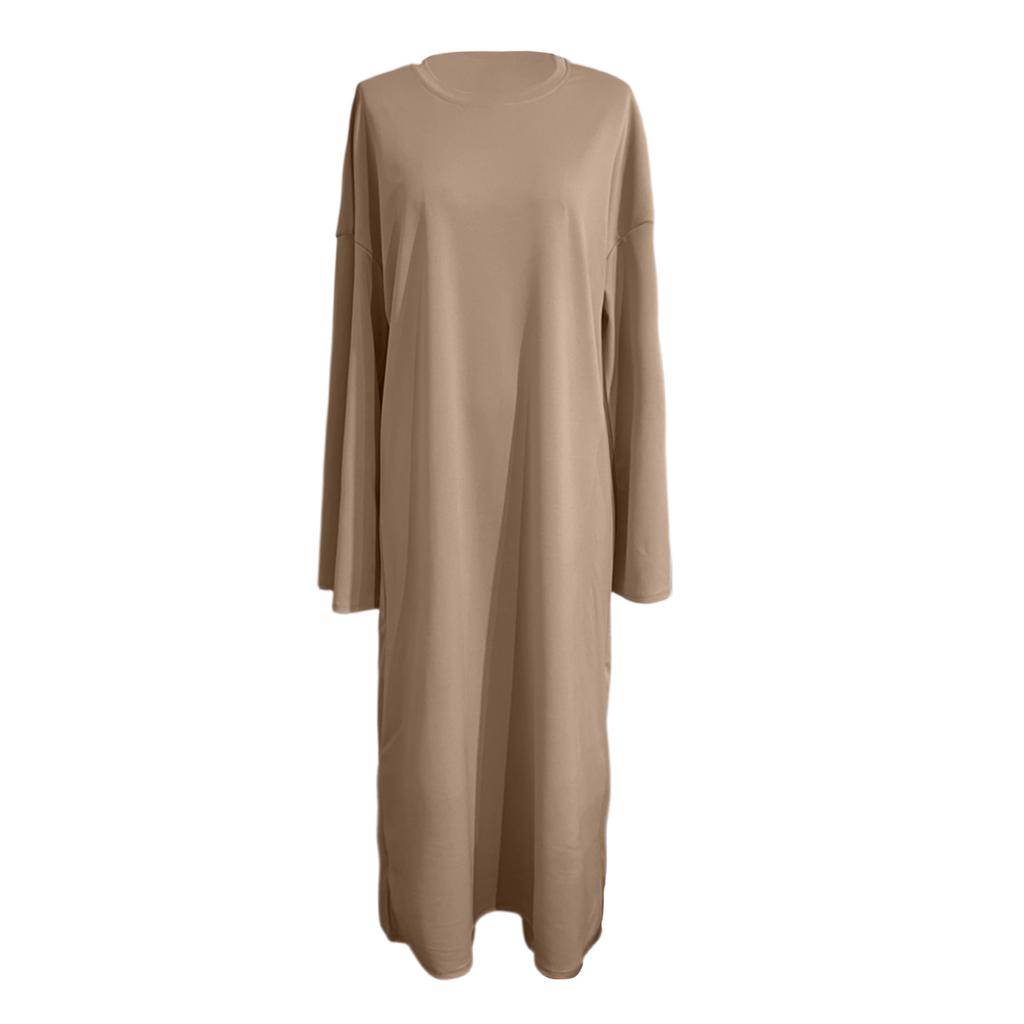 Women's Casual Loose Fashion Solid Color Round Neck Long Sleeve Knitted Long Dress
